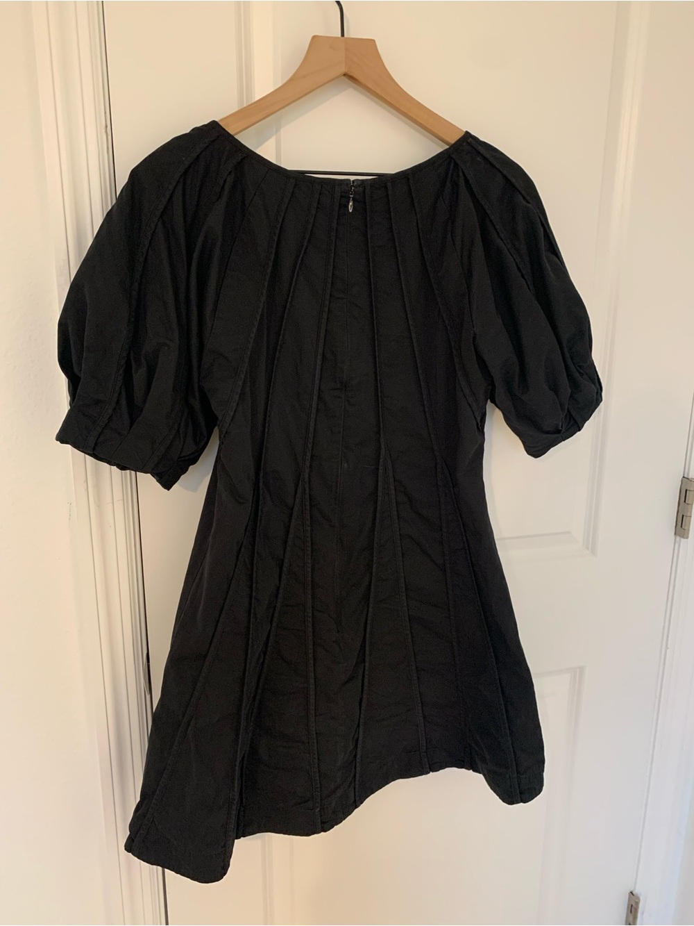 Anthropologie x Aureta Black Puff Sleeve Seamed A-Line Dress - Picture 9 of 12